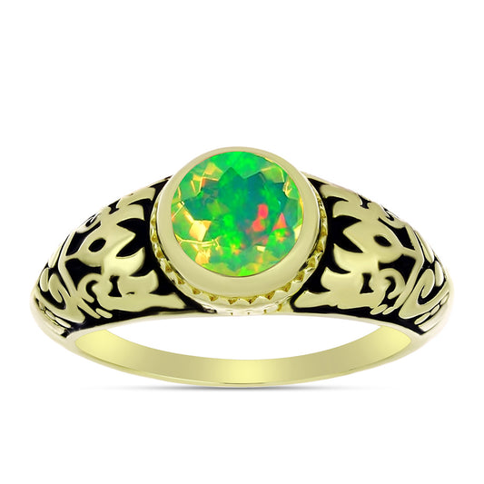Inel din Argint 925 Placat cu Aur ( 4.65 grame ) cu Opal Verde Etiopian Lega Dembi 0.77 Carate