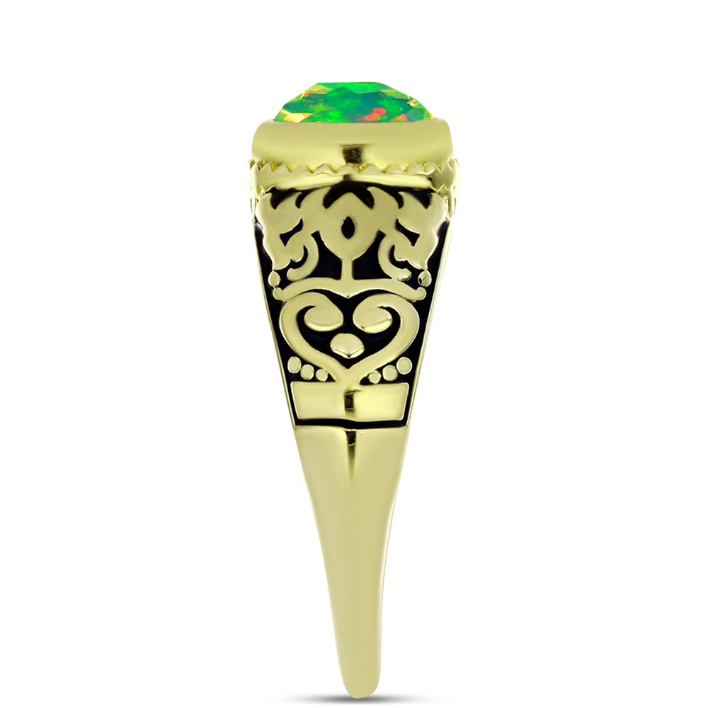 Inel din Argint 925 Placat cu Aur ( 4.65 grame ) cu Opal Verde Etiopian Lega Dembi 0.77 Carate 4 