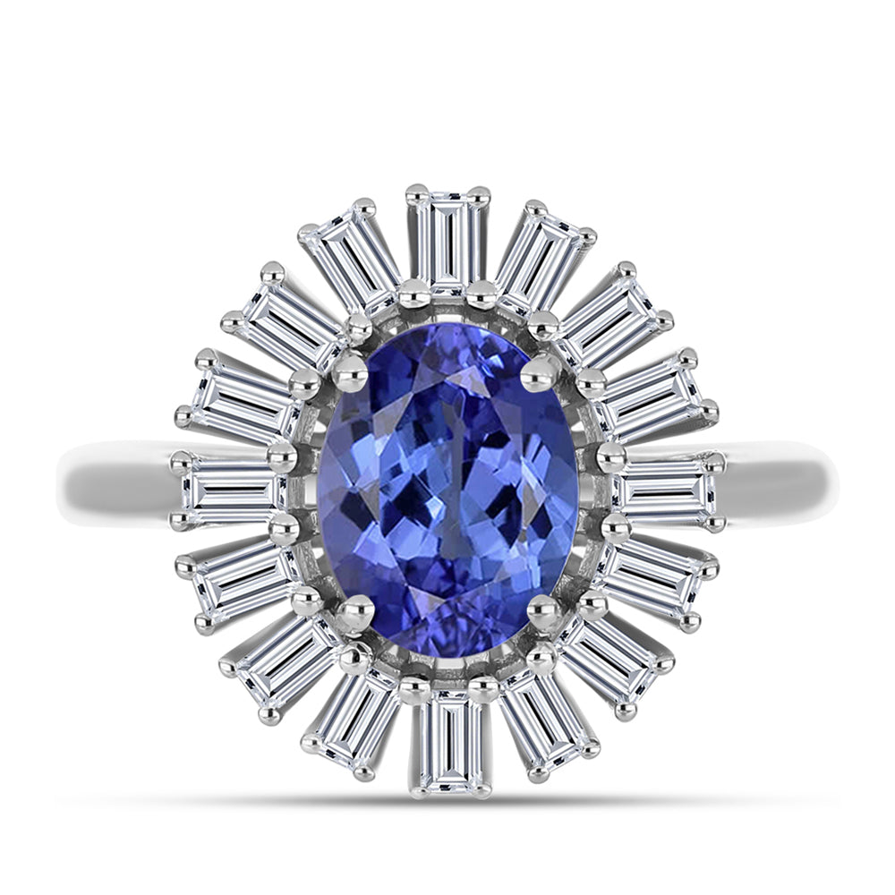 Inel din Argint 925 ( 3.51 grame ) cu Tanzanit AAA și Zircon Alb 2.99 Carate 1 