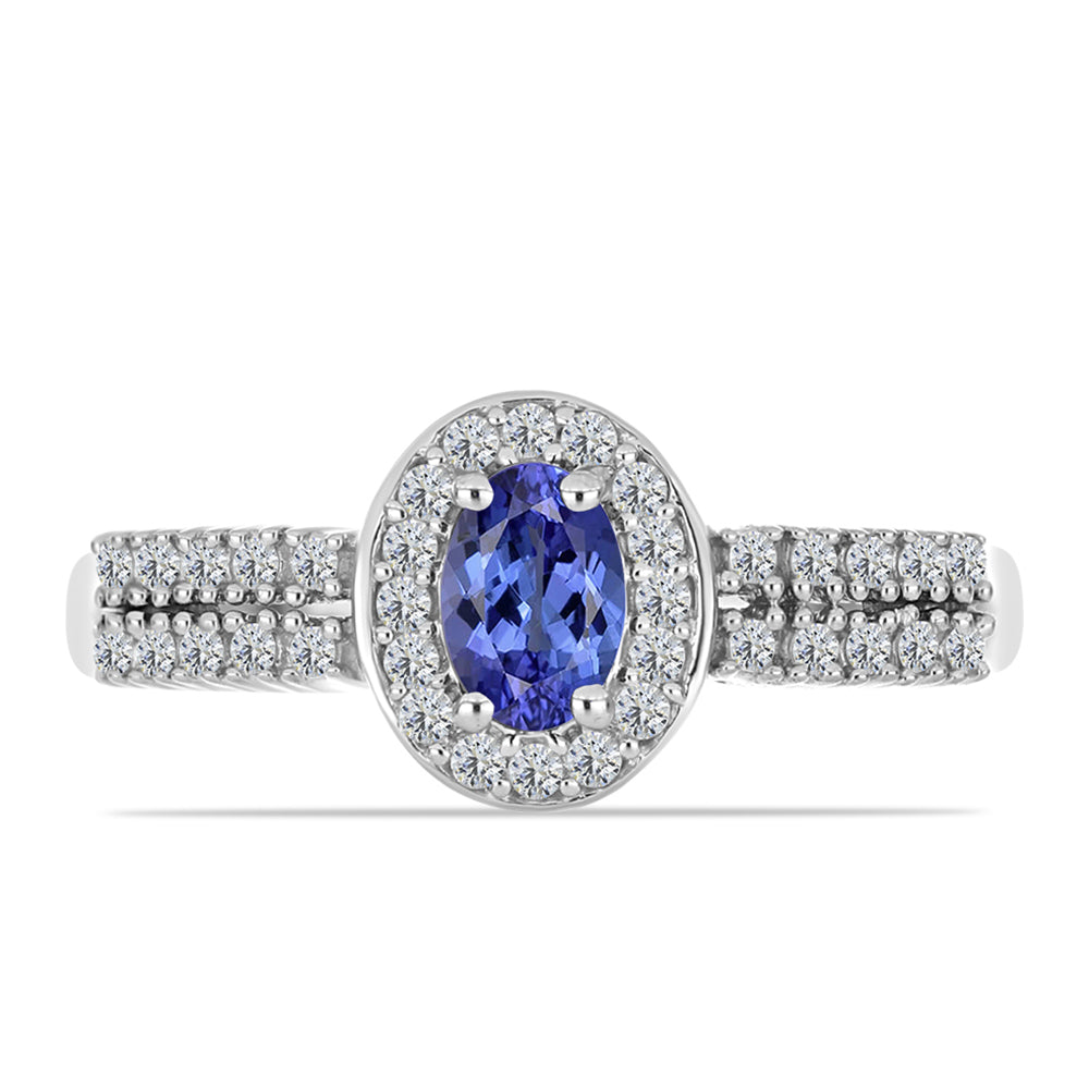 Inel din Argint 925 ( 2.84 grame ) cu Tanzanit AAA și Topaz Alb 0.76 Carate 1 
