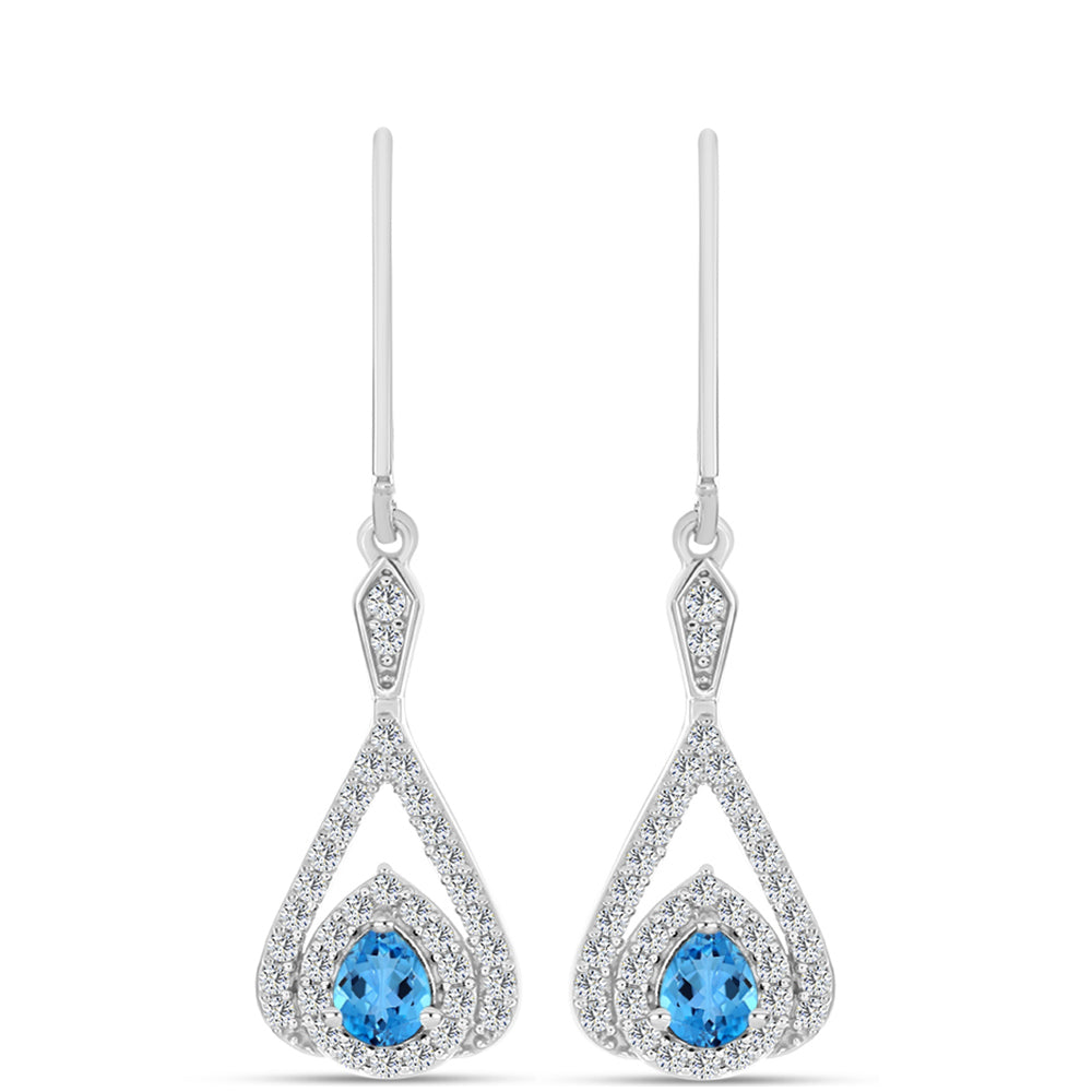 Cercei din Argint 925 ( 4.2 grame ) cu Topaz Swiss Blue și Topaz Alb 1.61 Carate