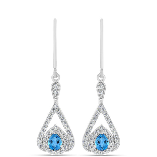 Cercei din Argint 925 ( 4.2 grame ) cu Topaz Swiss Blue și Topaz Alb 1.61 Carate