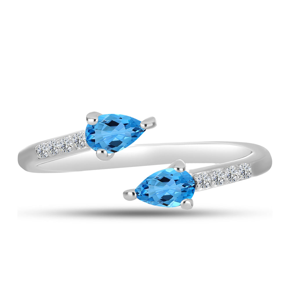 Inel din Argint 925 ( 1.59 grame ) cu Topaz Swiss Blue și Topaz Alb 0.59 Carate 1 