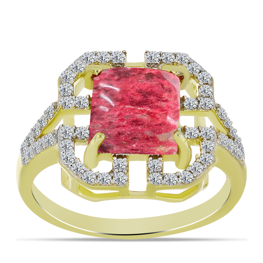 Inel din Argint 925 Placat cu Aur ( 3.26 grame ) cu Thulit și Topaz Alb 3.37 Carate 3 