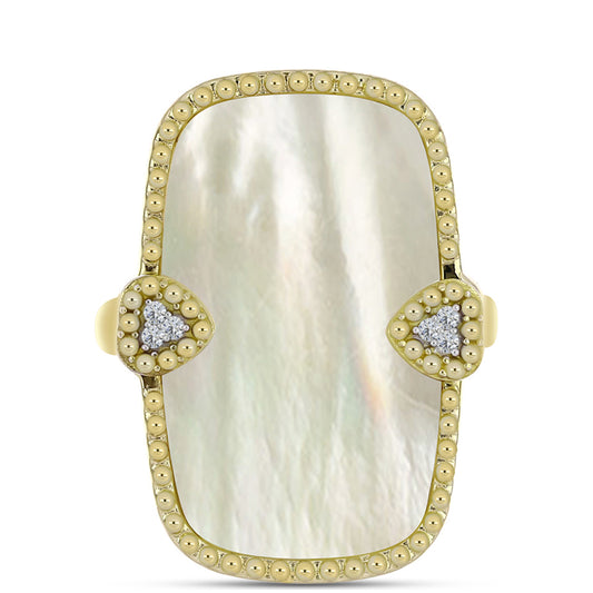 Inel din Argint 925 Placat cu Aur ( 5.33 grame ) cu Sidef și Topaz Alb 11.48 Carate