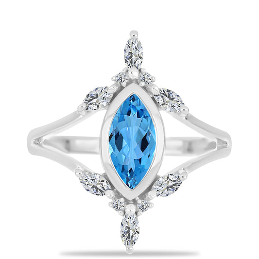Inel din Argint 925 ( 3.6 grame ) cu Topaz Swiss Blue și Topaz Alb 1.65 Carate