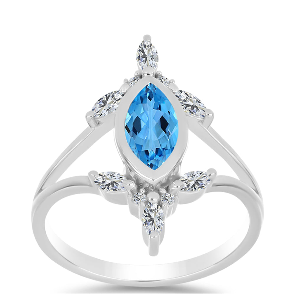 Inel din Argint 925 ( 3.6 grame ) cu Topaz Swiss Blue și Topaz Alb 1.65 Carate 3 