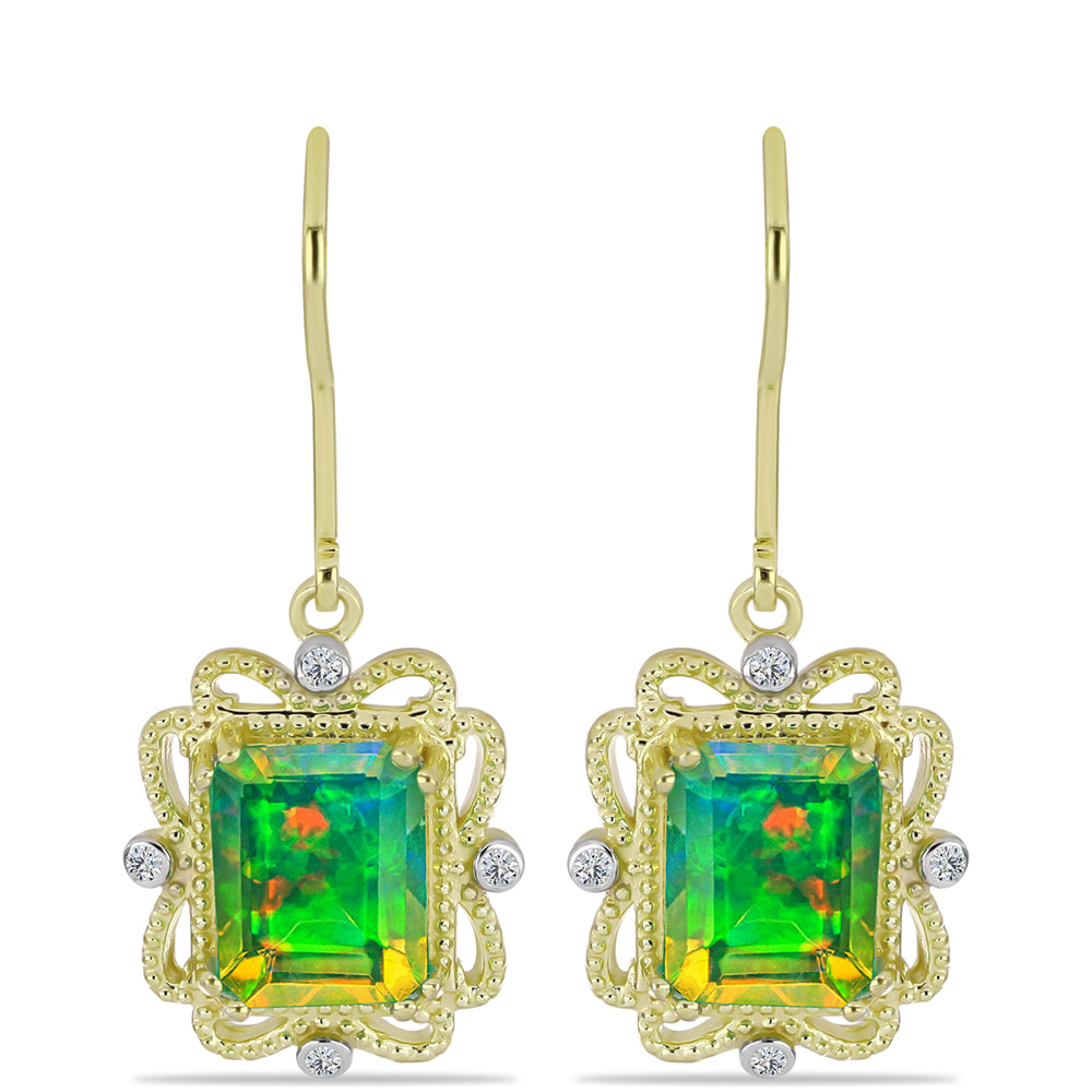 Cercei din Argint 925 Placat cu Aur ( 3.53 grame ) cu Opal Verde Etiopian Lega Dembi și Topaz Alb 1.61 Carate 1 