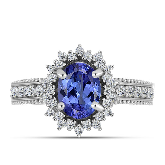 Inel din Argint 925 ( 3.97 grame ) cu Tanzanit AAA și Topaz Alb 1.95 Carate