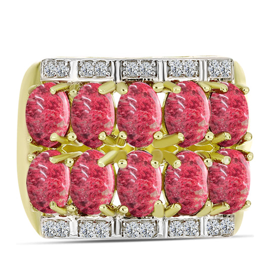 Inel din Argint 925 Placat cu Aur ( 6.88 grame ) cu Thulit și Topaz Alb 5.75 Carate