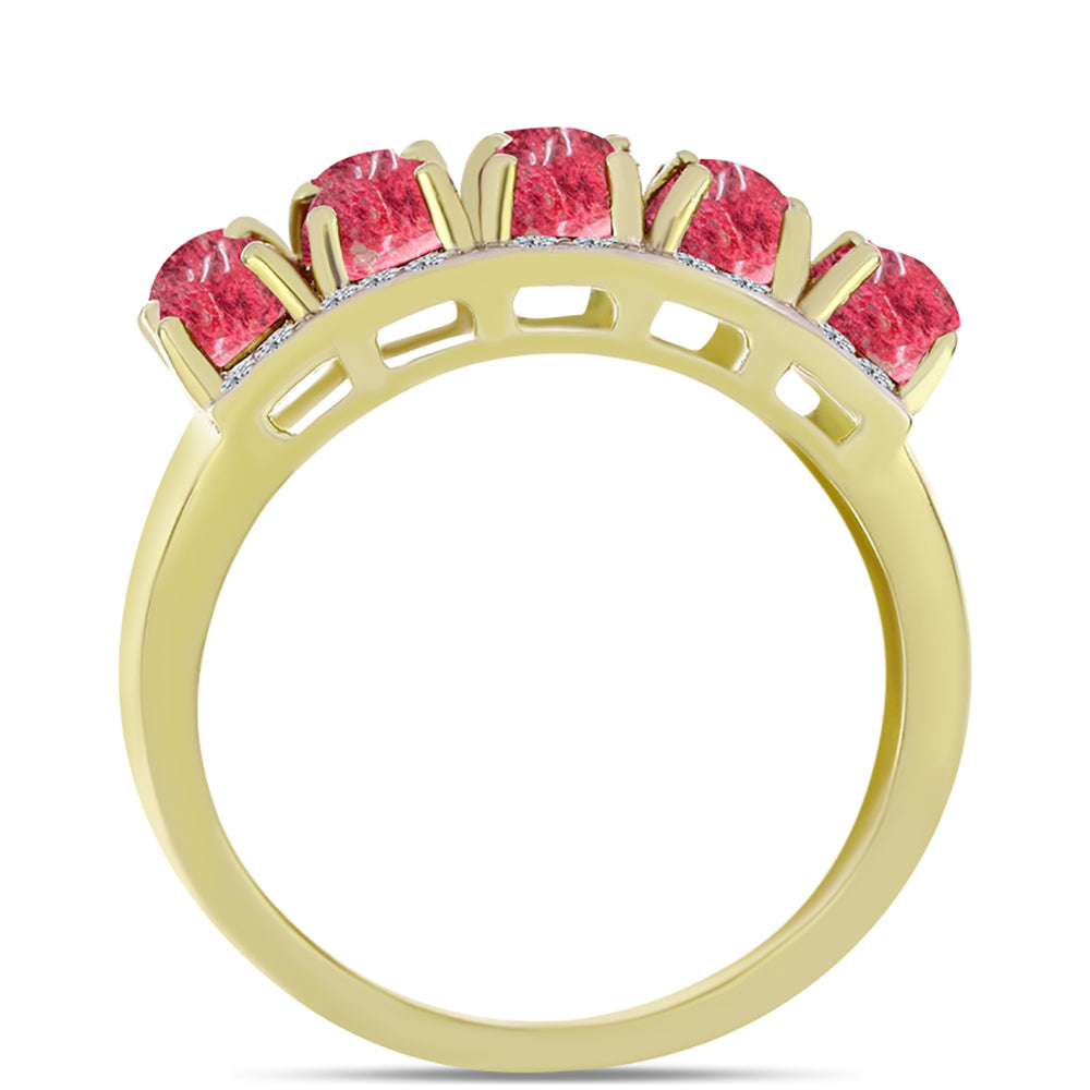 Inel din Argint 925 Placat cu Aur ( 6.88 grame ) cu Thulit și Topaz Alb 5.75 Carate 2 
