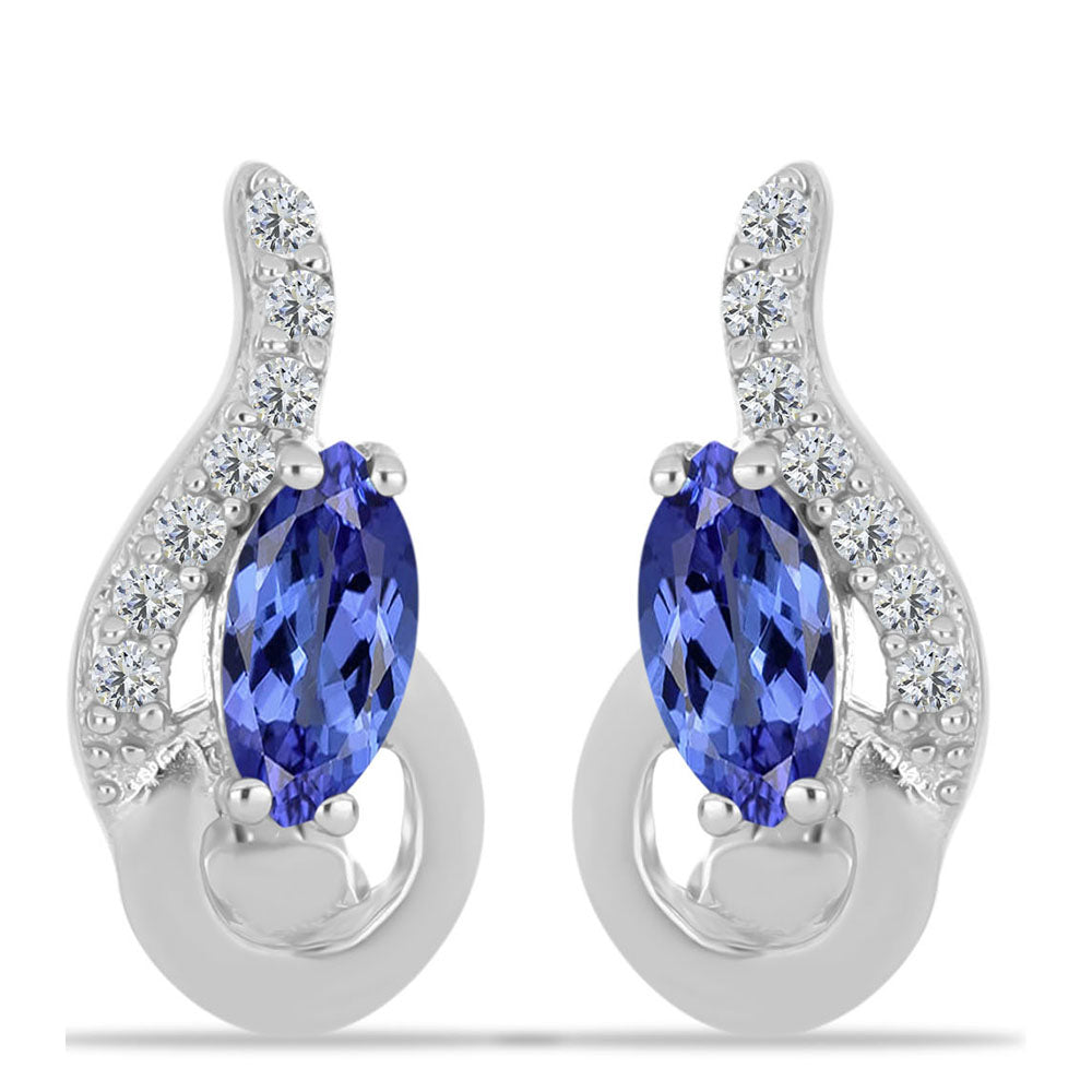 Cercei din Argint 925 ( 2.42 grame ) cu Tanzanit AAA și Topaz Alb 0.6 Carate 1 