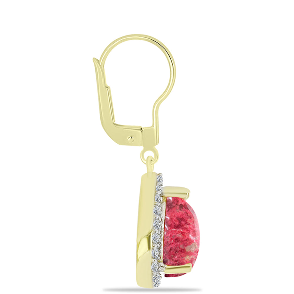 Cercei din Argint 925 Placat cu Aur ( 2.42 grame ) cu Thulit și Topaz Alb 3.33 Carate 2 