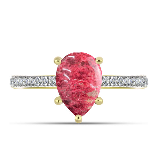 Inel din Argint 925 Placat cu Aur ( 2.07 grame ) cu Thulit și Topaz Alb 2.51 Carate