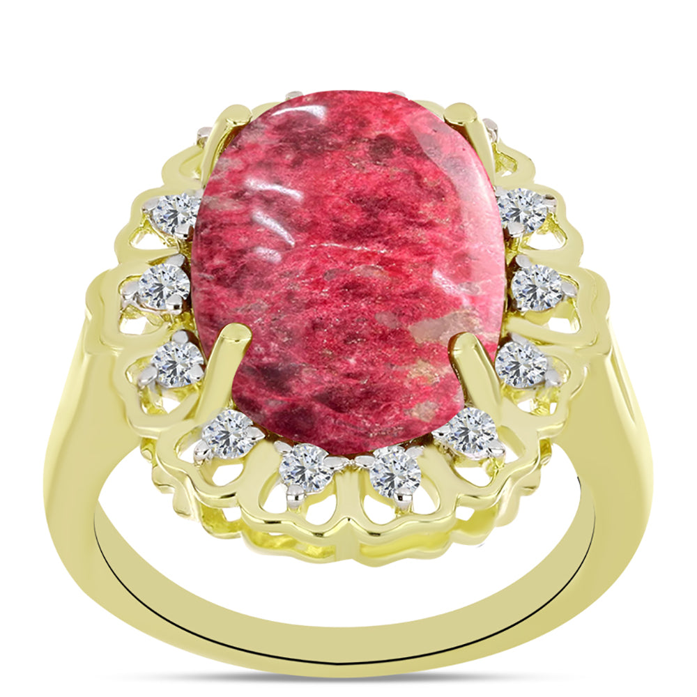Inel din Argint 925 Placat cu Aur ( 2.13 grame ) cu Thulit și Topaz Alb 3.18 Carate