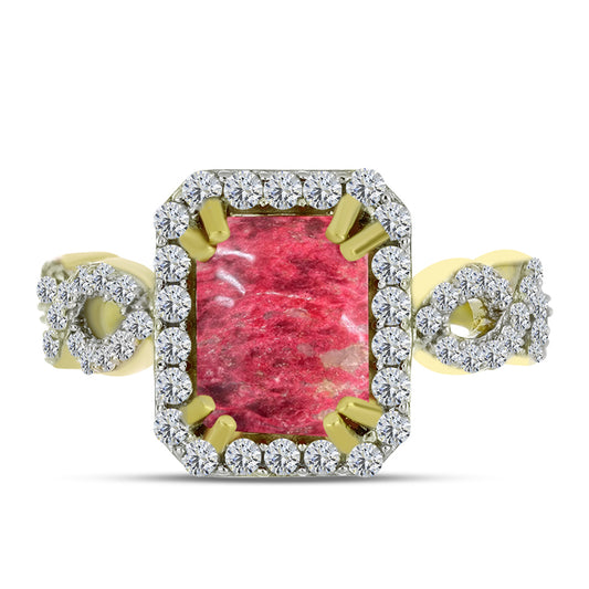 Inel din Argint 925 Placat cu Aur ( 3.58 grame ) cu Thulit și Topaz Alb 3.06 Carate
