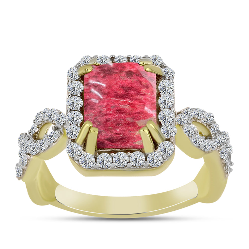 Inel din Argint 925 Placat cu Aur ( 3.58 grame ) cu Thulit și Topaz Alb 3.06 Carate 3 
