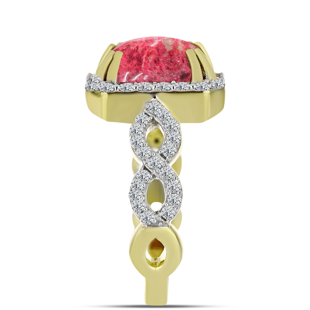 Inel din Argint 925 Placat cu Aur ( 3.58 grame ) cu Thulit și Topaz Alb 3.06 Carate