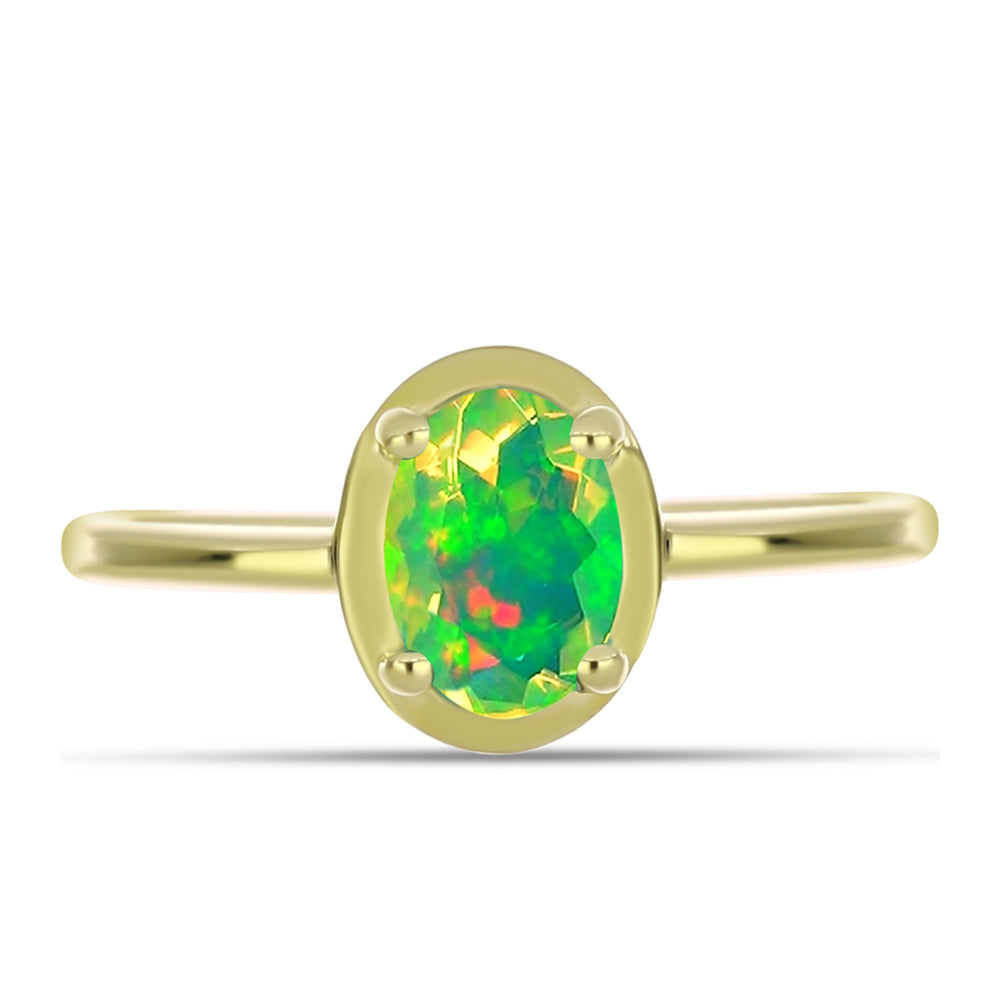 Inel din Argint 925 Placat cu Aur ( 2 grame ) cu Opal Verde Etiopian Lega Dembi 0.47 Carate 1 