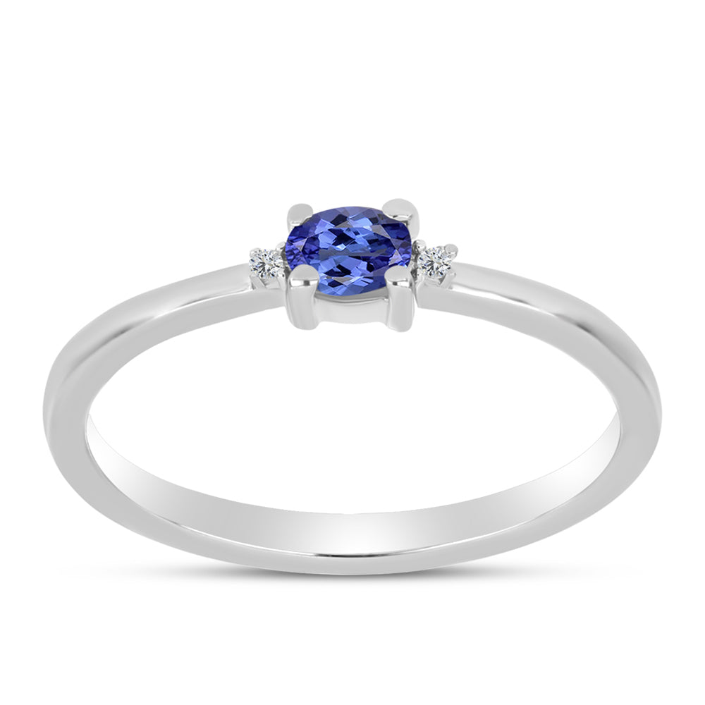 Inel din Argint 925 ( 1.34 grame ) cu Tanzanit AAA și Topaz Alb 0.22 Carate 3 