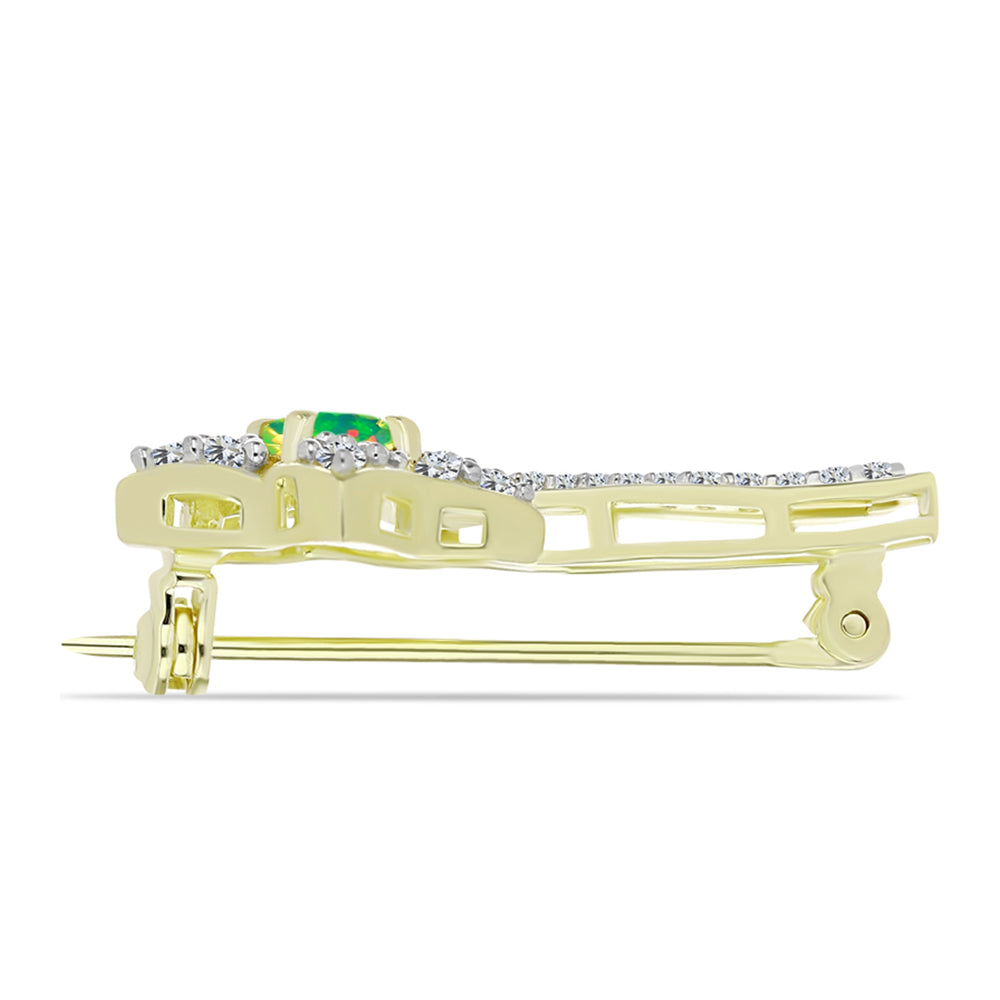 Broşă din Argint 925 Placat cu Aur ( 3.14 grame ) cu Opal Verde Etiopian Lega Dembi și Topaz Alb 0.9 Carate 2 