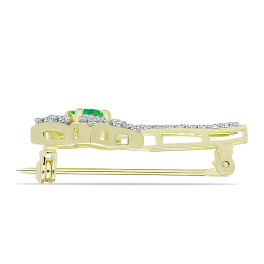 Broşă din Argint 925 Placat cu Aur ( 3.14 grame ) cu Opal Verde Etiopian Lega Dembi și Topaz Alb 0.9 Carate