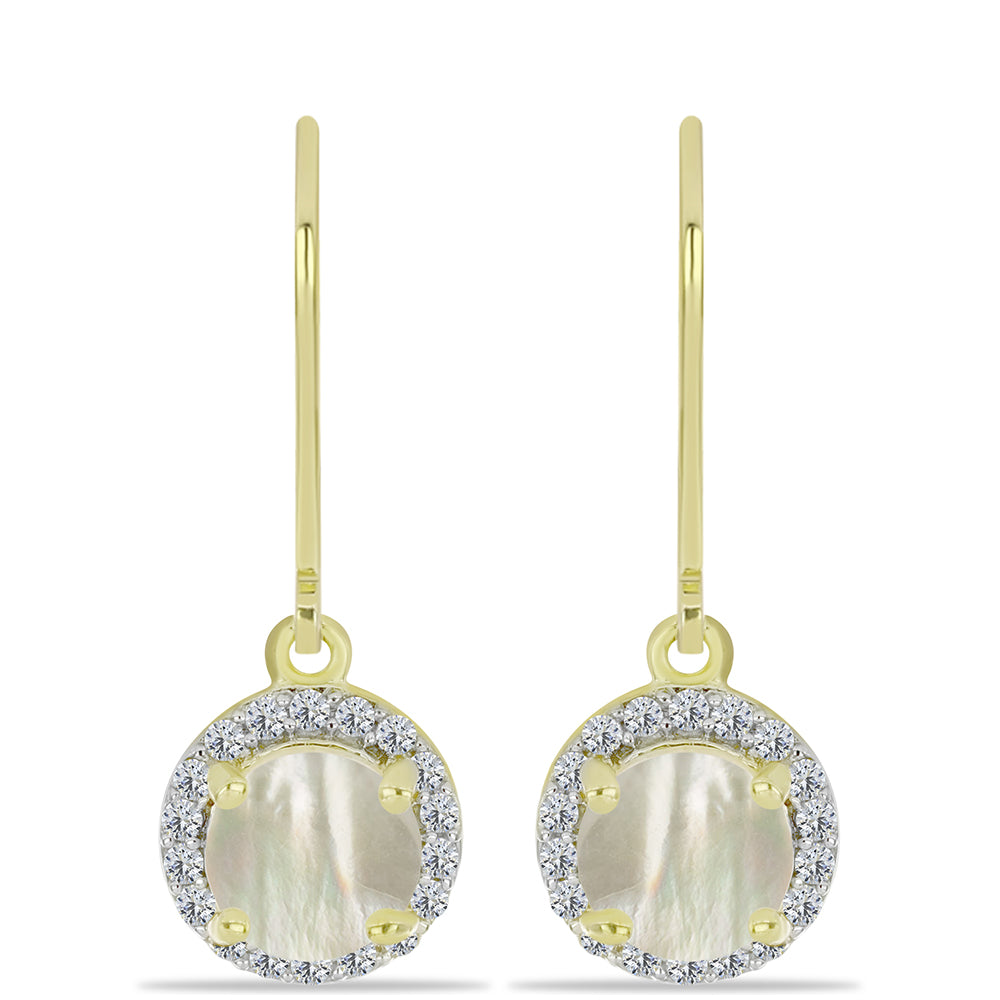 Cercei din Argint 925 Placat cu Aur ( 2.15 grame ) cu Sidef și Topaz Alb 1.92 Carate