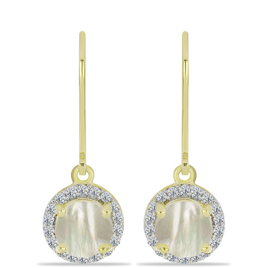 Cercei din Argint 925 Placat cu Aur ( 2.15 grame ) cu Sidef și Topaz Alb 1.92 Carate