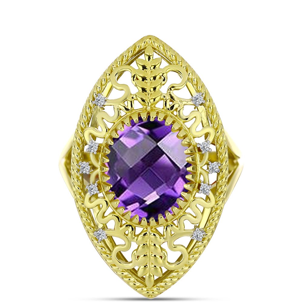 Inel din Argint 925 Placat cu Aur ( 5.49 grame ) cu Ametist Marocan și Topaz Alb 4.16 Carate 1 