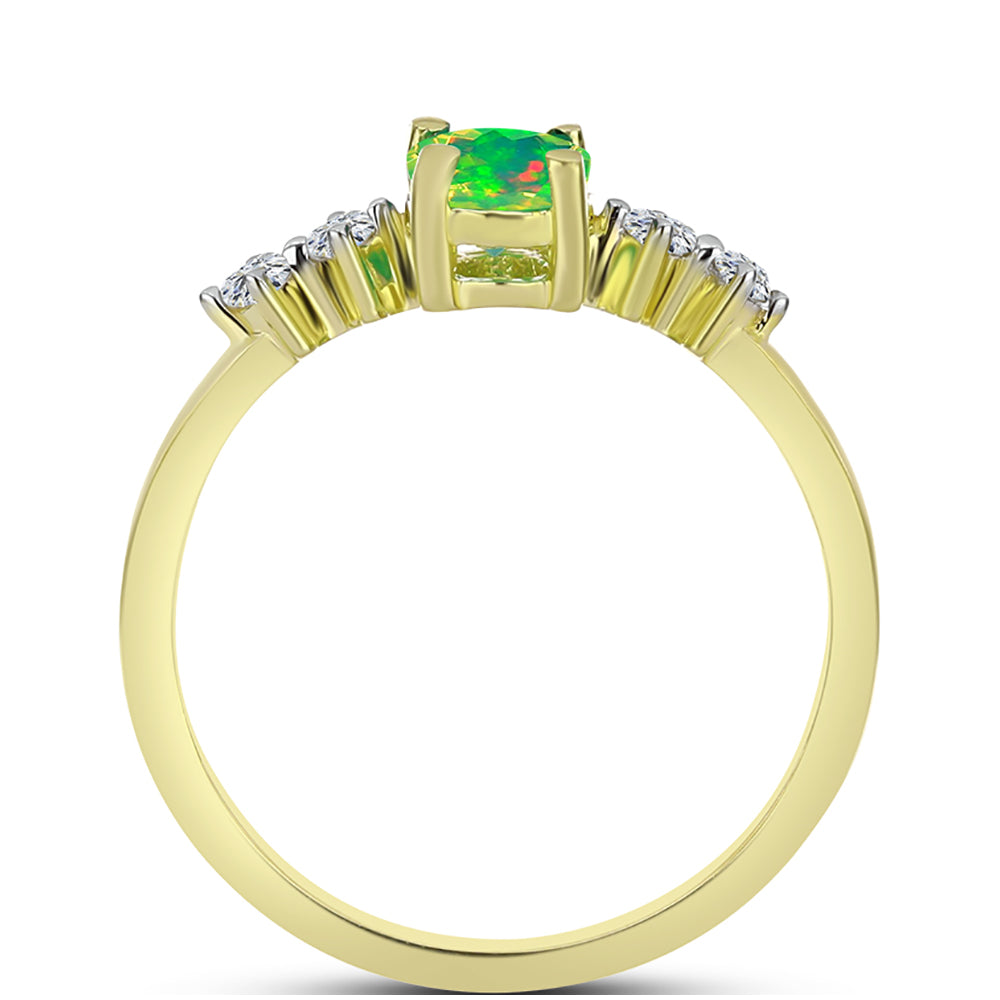 Inel din Argint 925 Placat cu Aur ( 2.03 grame ) cu Opal Verde Etiopian Lega Dembi și Topaz Alb 0.64 Carate