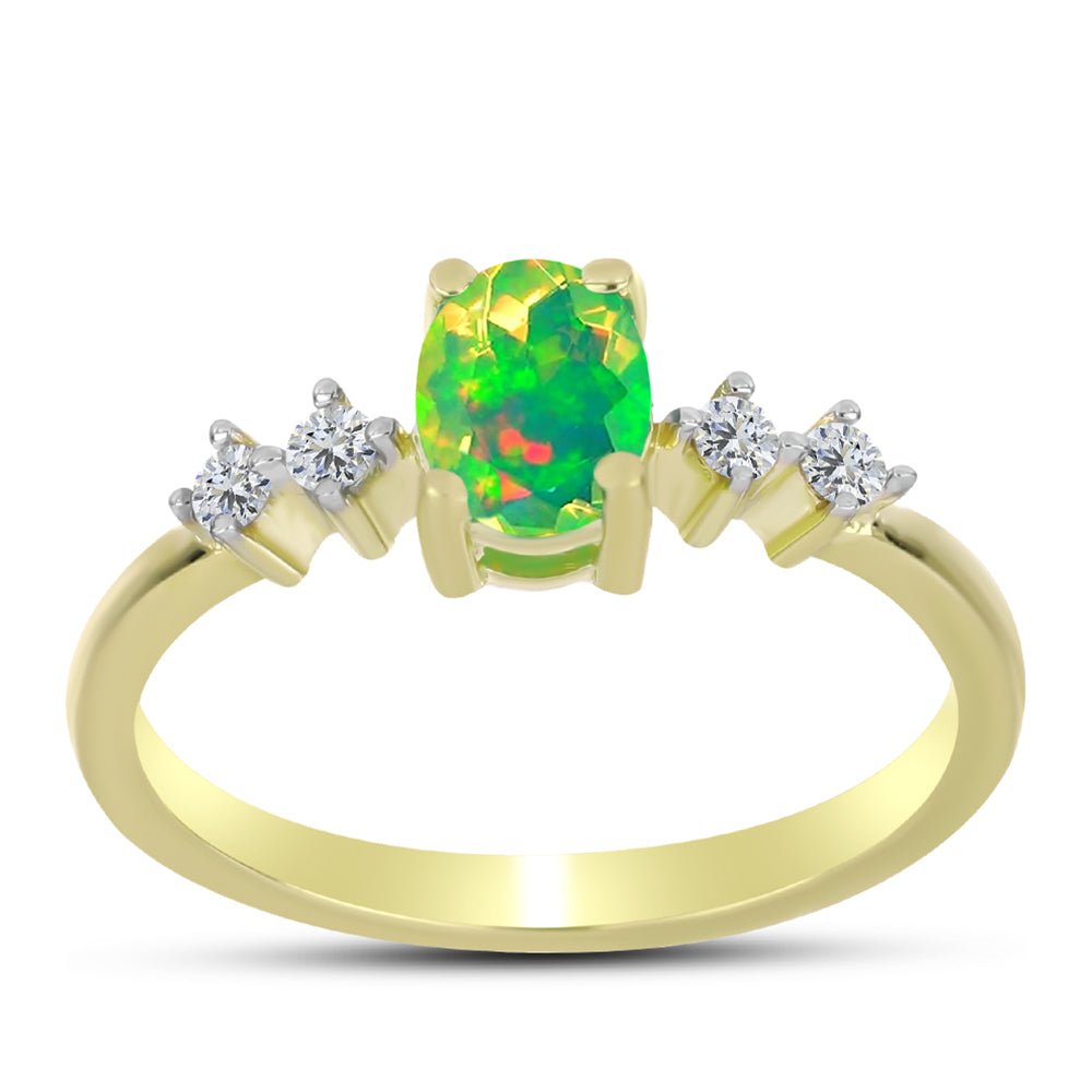 Inel din Argint 925 Placat cu Aur ( 2.03 grame ) cu Opal Verde Etiopian Lega Dembi și Topaz Alb 0.64 Carate 3 