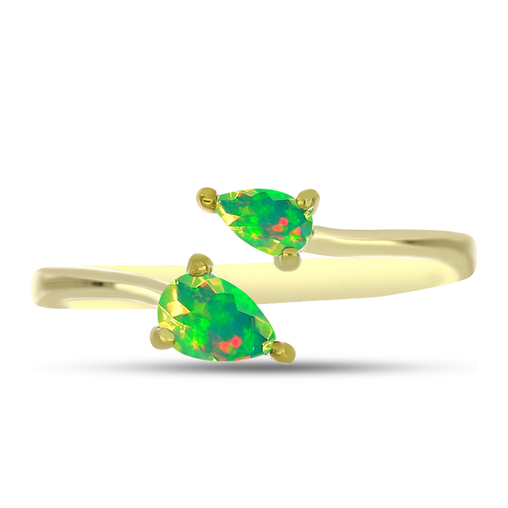 Inel din Argint 925 Placat cu Aur ( 1.78 grame ) cu Opal Verde Etiopian Lega Dembi 0.37 Carate 1 