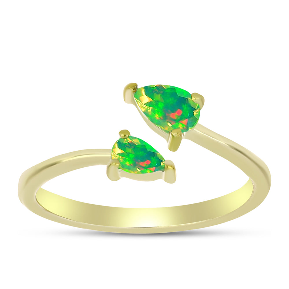 Inel din Argint 925 Placat cu Aur ( 1.78 grame ) cu Opal Verde Etiopian Lega Dembi 0.37 Carate 3 