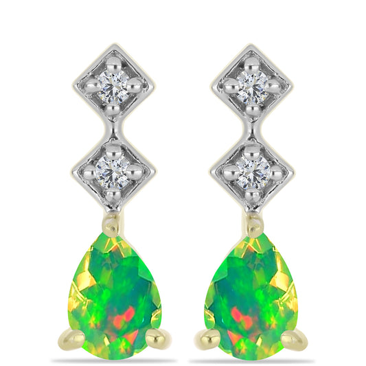 Cercei din Argint 925 Placat cu Aur ( 3.05 grame ) cu Opal Verde Etiopian Lega Dembi și Topaz Alb 1 Carate
