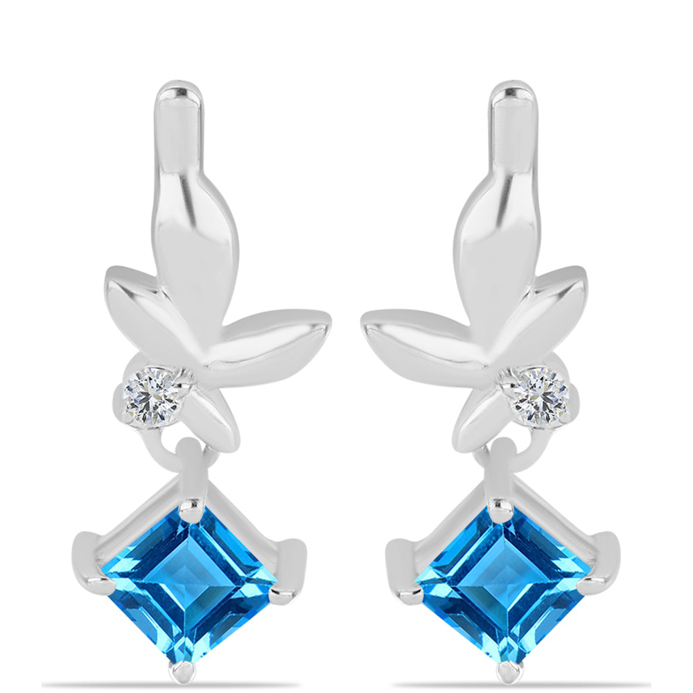 Cercei din Argint 925 ( 3.56 grame ) cu Topaz Swiss Blue și Topaz Alb 1.7 Carate 1 