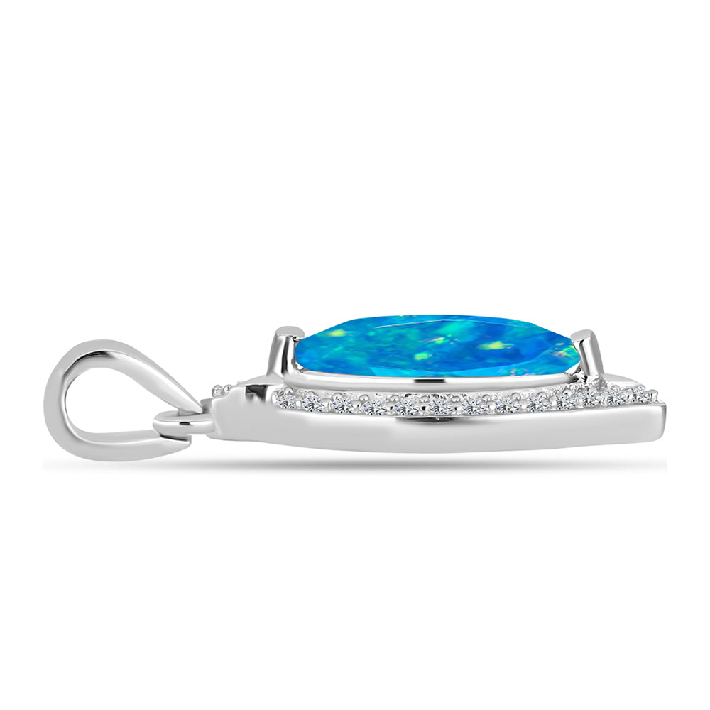 Pandantiv din Argint 925 ( 1.53 grame ) cu Opal Albastru Etiopian Paraiba și Topaz Alb 1.16 Carate 2 