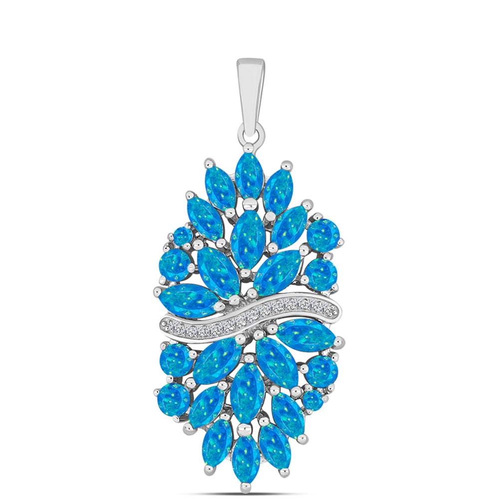 Pandantiv din Argint 925 ( 3.84 grame ) cu Opal Albastru Etiopian Paraiba și Topaz Alb 2.63 Carate