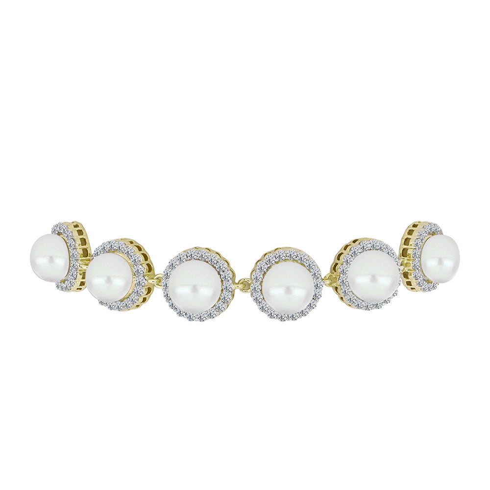 Brățară din Argint 925 Placat cu Aur ( 10.21 grame ) cu Perlă de Apă Dulce Albă și Topaz Alb 17.46 Carate 2 
