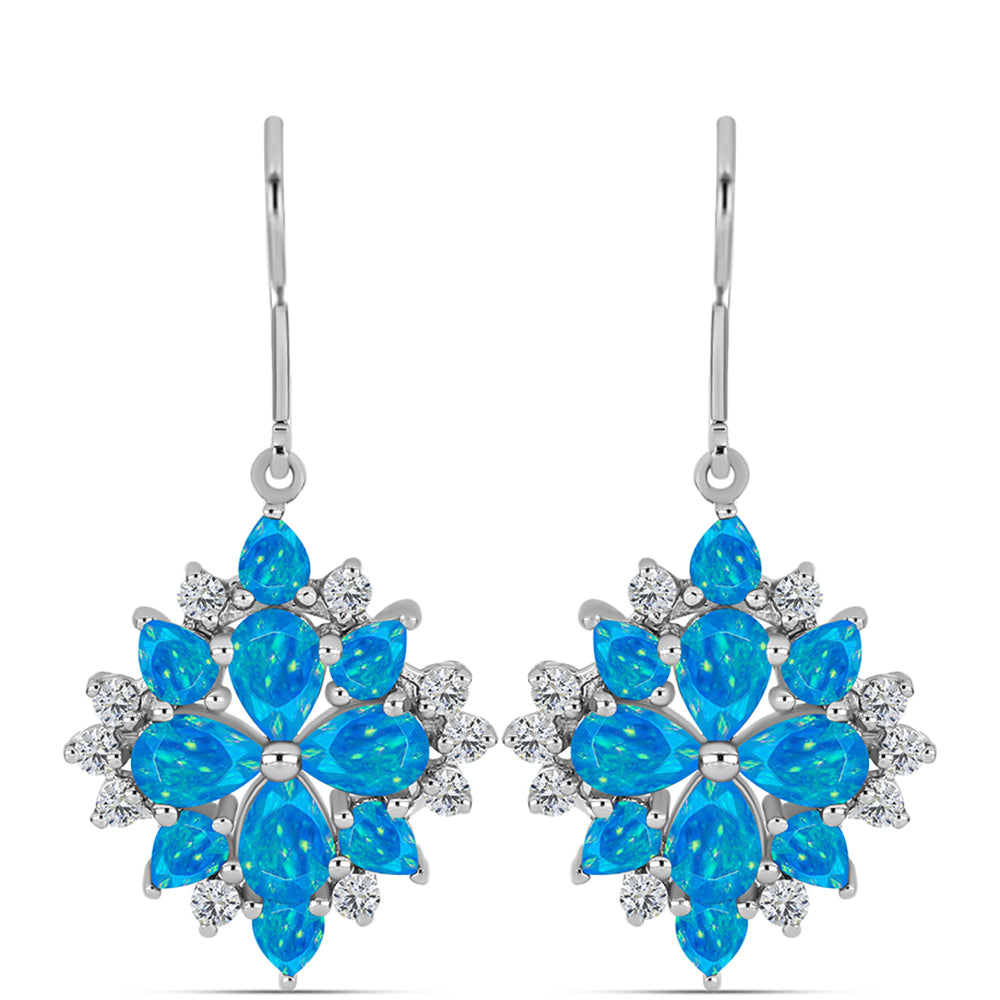 Cercei din Argint 925 ( 4.4 grame ) cu Opal Albastru Etiopian Paraiba și Topaz Alb 3.87 Carate 1 