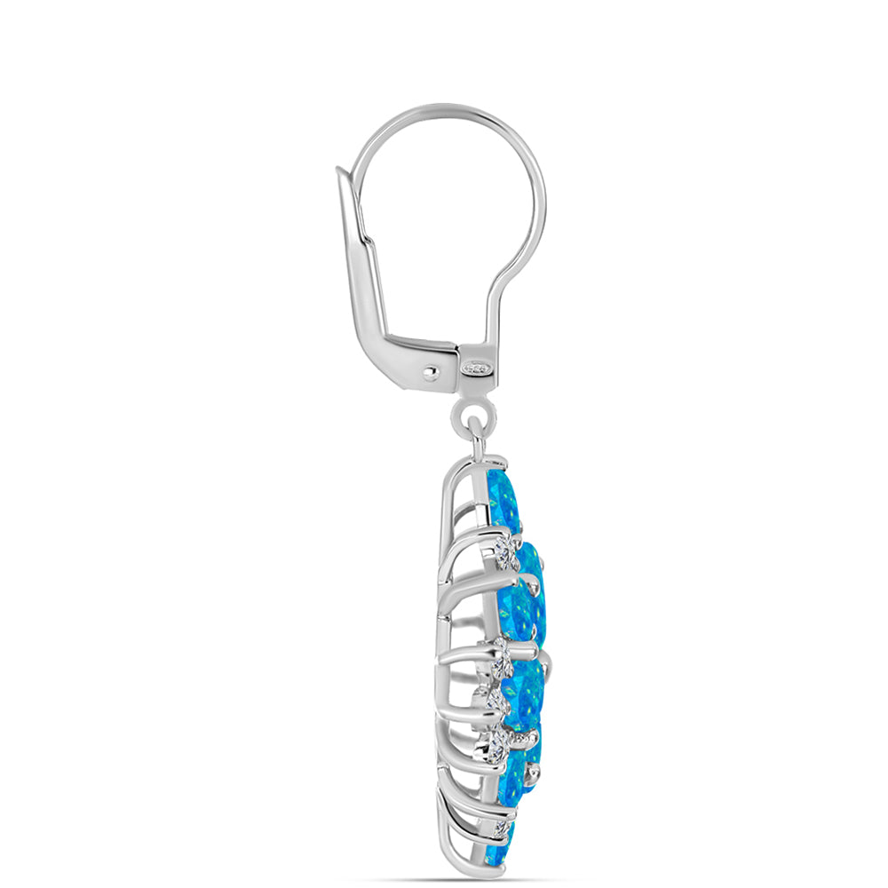 Cercei din Argint 925 ( 4.4 grame ) cu Opal Albastru Etiopian Paraiba și Topaz Alb 3.87 Carate 2 