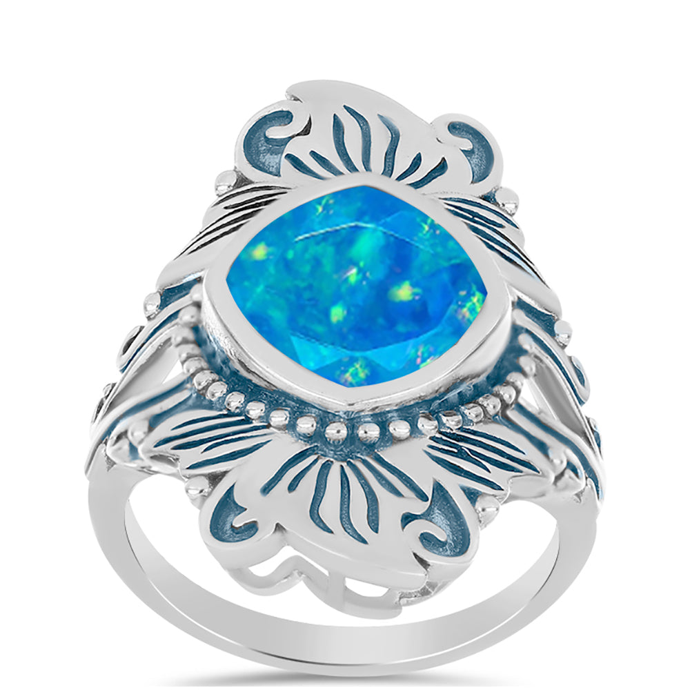 Inel din Argint 925 ( 5.87 grame ) cu Opal Albastru Etiopian Paraiba 1.44 Carate 3 