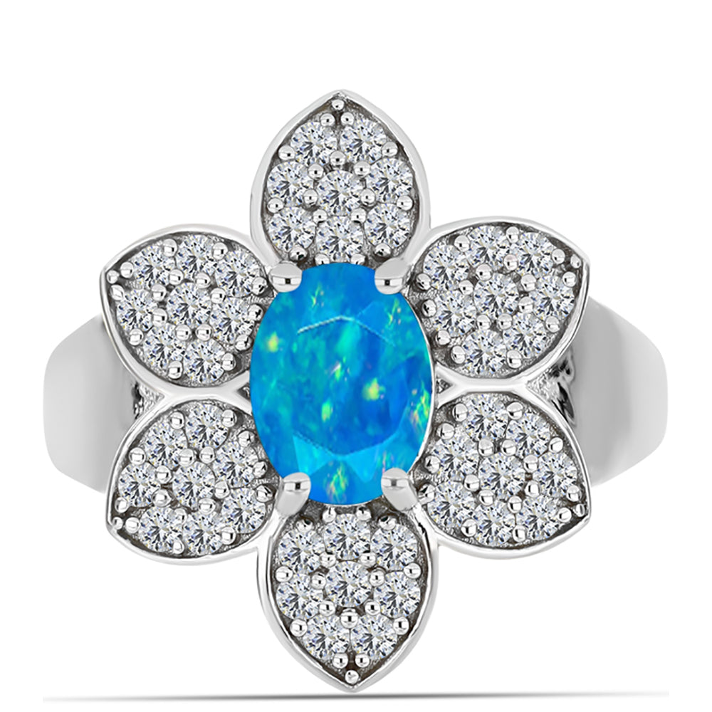 Inel din Argint 925 ( 4.28 grame ) cu Opal Albastru Etiopian Paraiba și Topaz Alb 1.56 Carate 1 