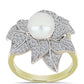 Inel din Argint 925 Placat cu Aur ( 5.26 grame ) cu Perlă de Apă Dulce Albă și Topaz Alb 3.82 Carate