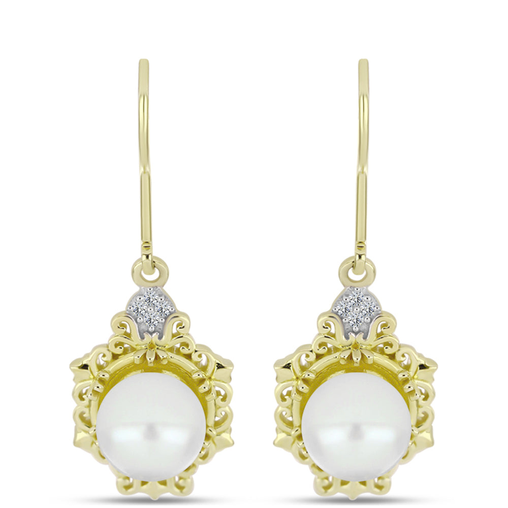 Cercei din Argint 925 Placat cu Aur ( 4.27 grame ) cu Perlă de Apă Dulce Albă și Topaz Alb 5.98 Carate