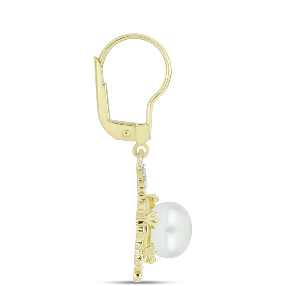 Cercei din Argint 925 Placat cu Aur ( 4.27 grame ) cu Perlă de Apă Dulce Albă și Topaz Alb 5.98 Carate 2 