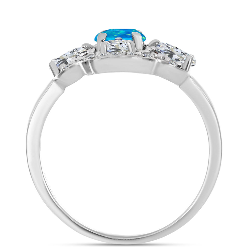 Inel din Argint 925 ( 4.35 grame ) cu Opal Albastru Etiopian Paraiba și Topaz Alb 2.31 Carate 2 