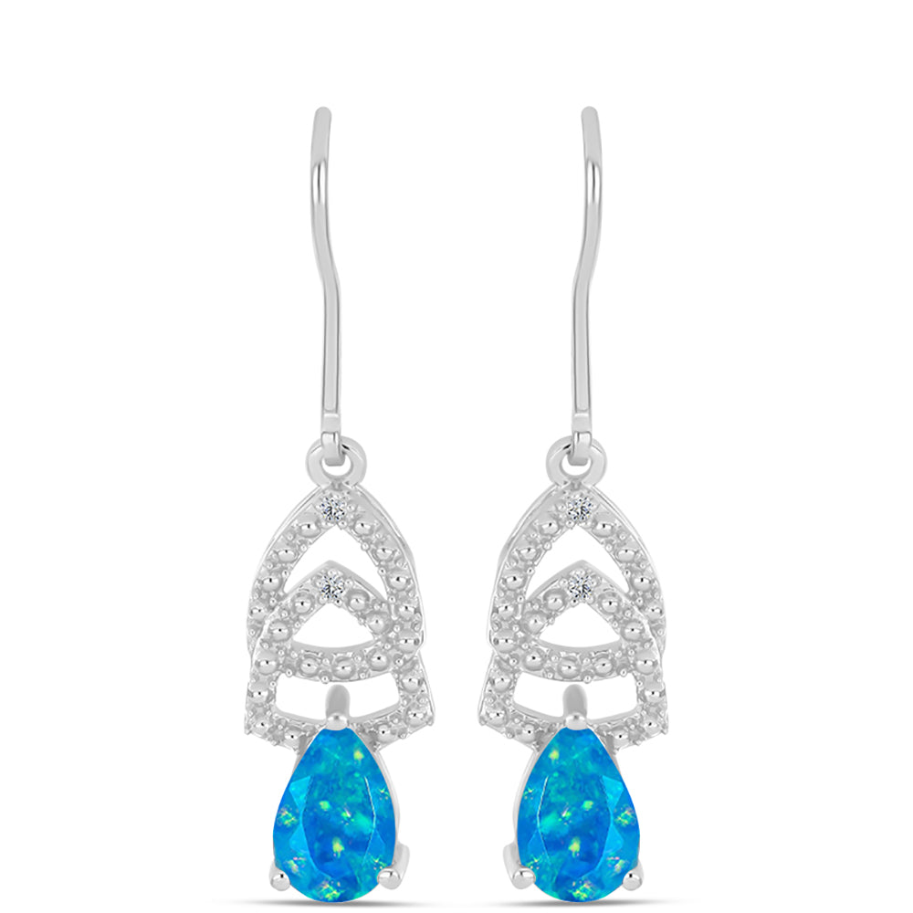Cercei din Argint 925 ( 2.86 grame ) cu Opal Albastru Etiopian Paraiba și Topaz Alb 0.94 Carate