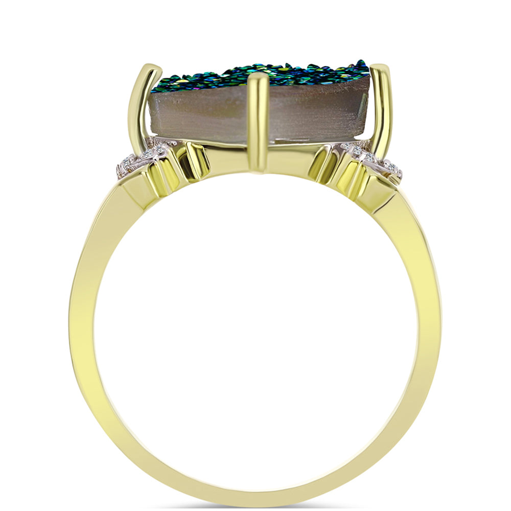Inel din Argint 925 Placat cu Aur ( 2.95 grame ) cu Drusy Verde și Topaz Alb 5.07 Carate 2 