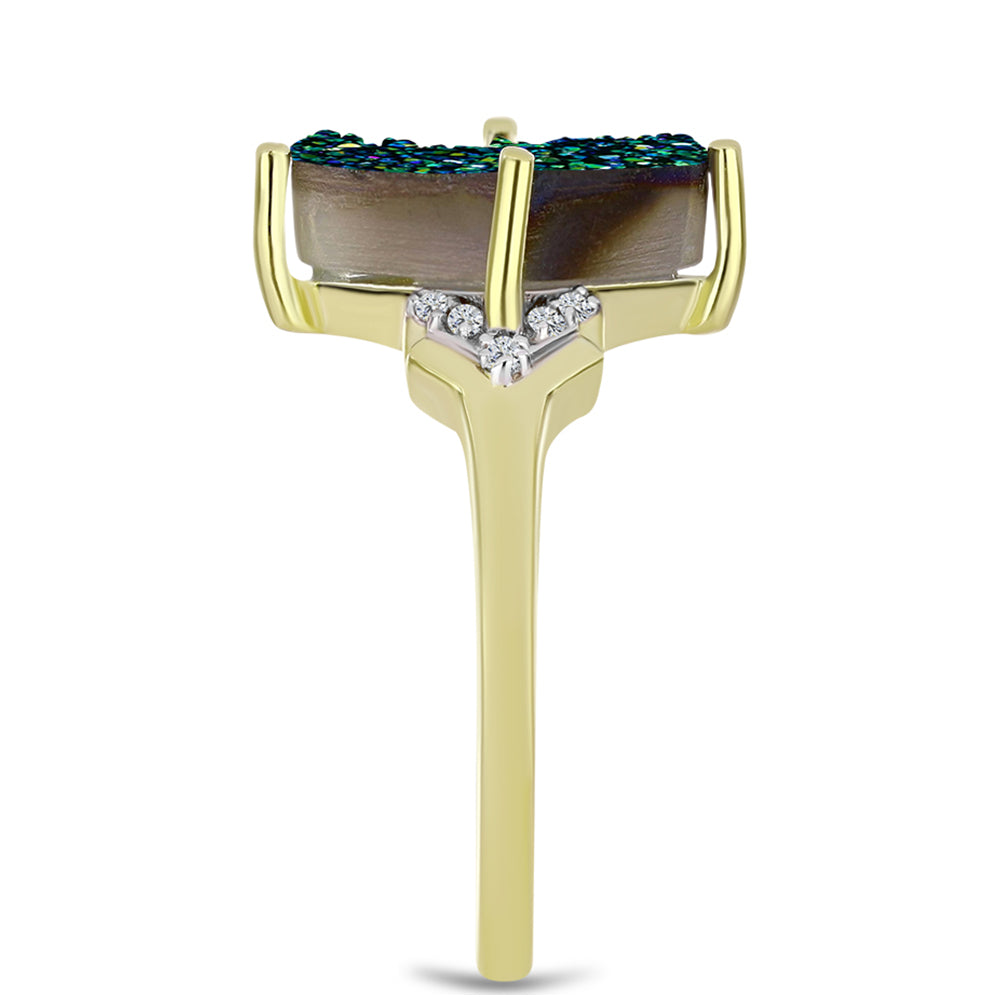Inel din Argint 925 Placat cu Aur ( 2.95 grame ) cu Drusy Verde și Topaz Alb 5.07 Carate