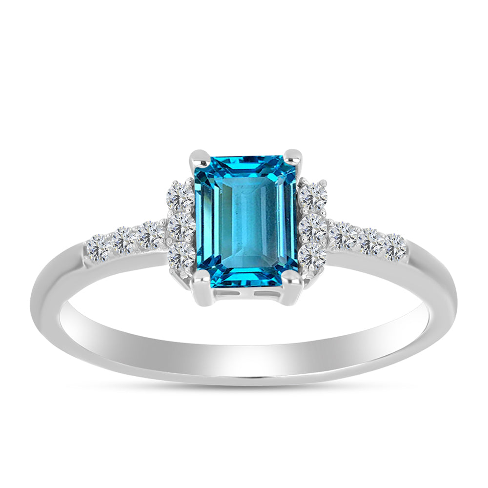 Inel din Argint 925 ( 2.24 grame ) cu Topaz Swiss Blue și Topaz Alb 1.45 Carate 3 
